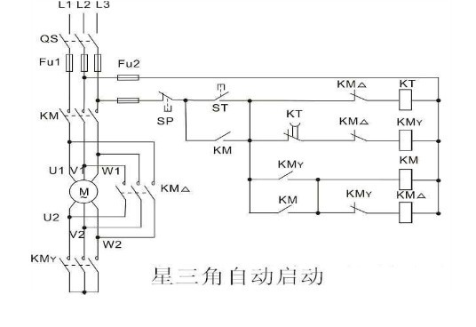 星三角降压启动的电动机控制回路